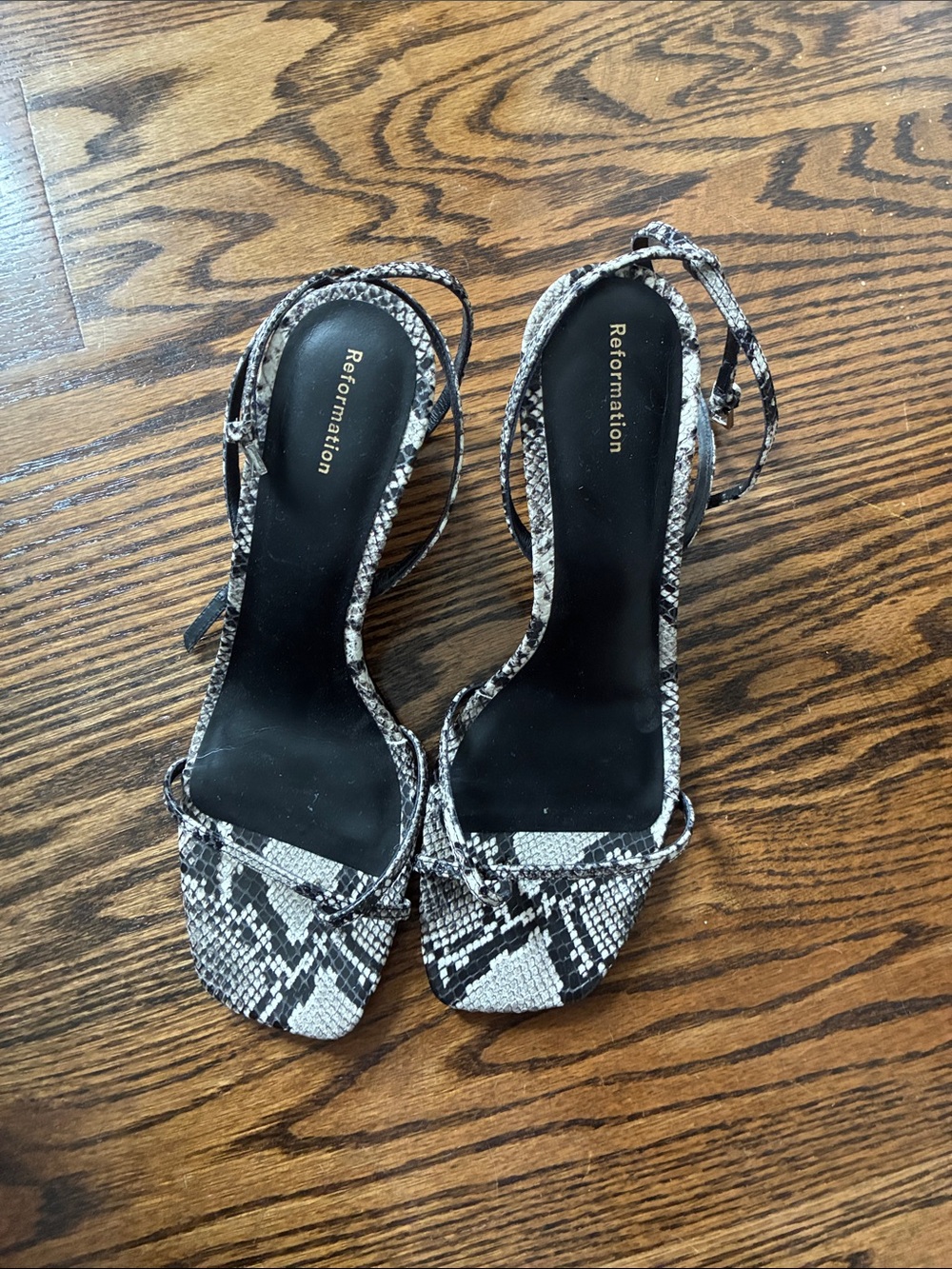 Reformation Black And White Snakeskin Wedge Sandals View 2